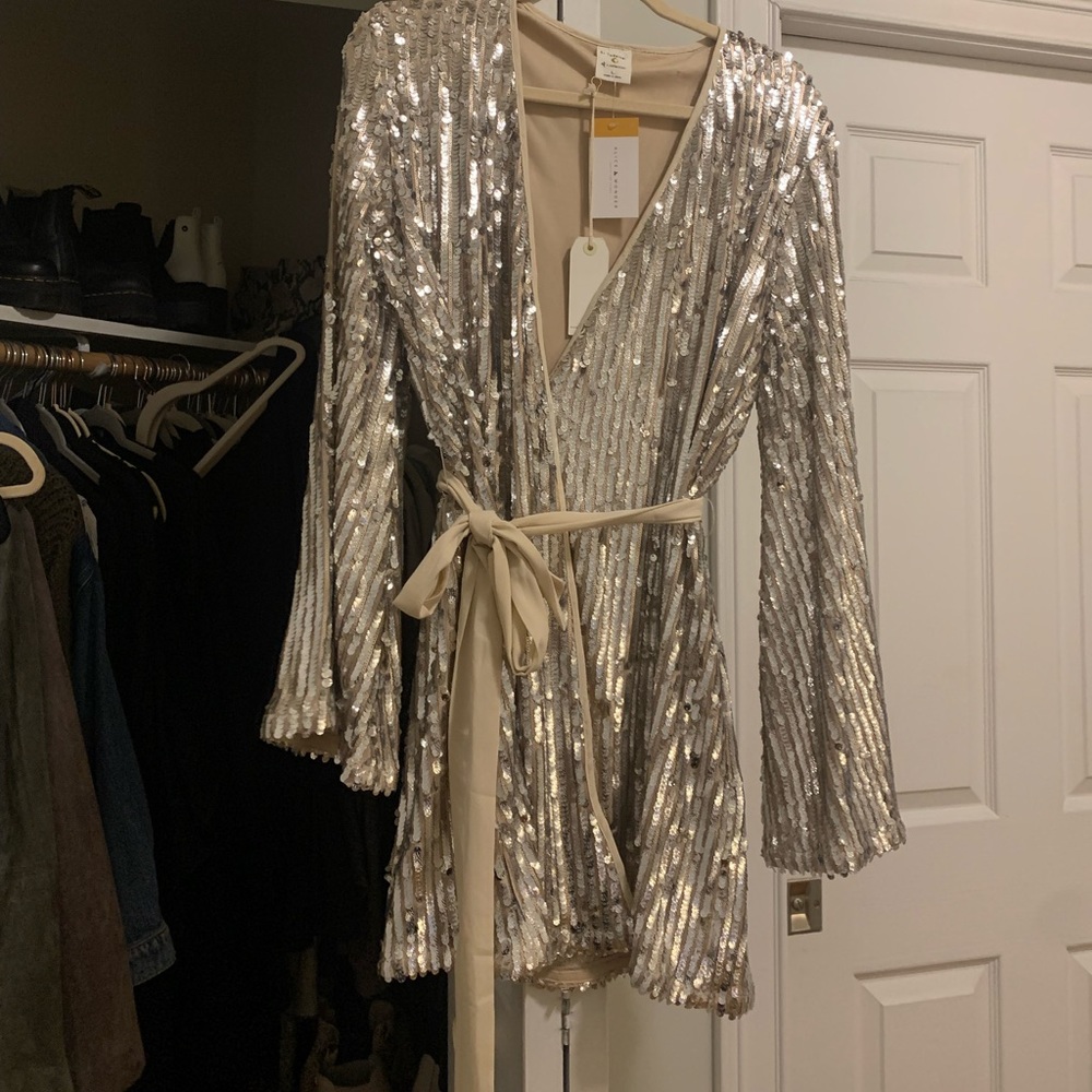 Sequin wrap dresss with flare sleeves